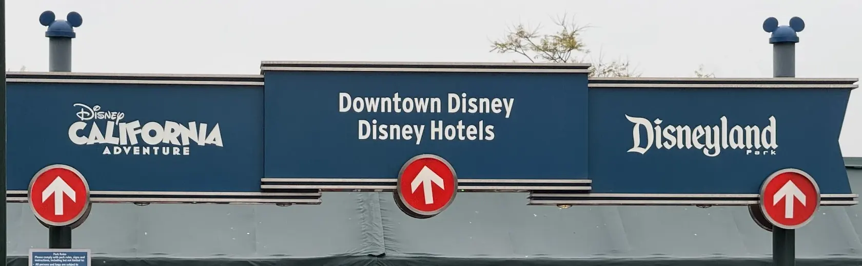 Entrance signs to Disney California Adventure, Downtown Disney and Disneyland Park